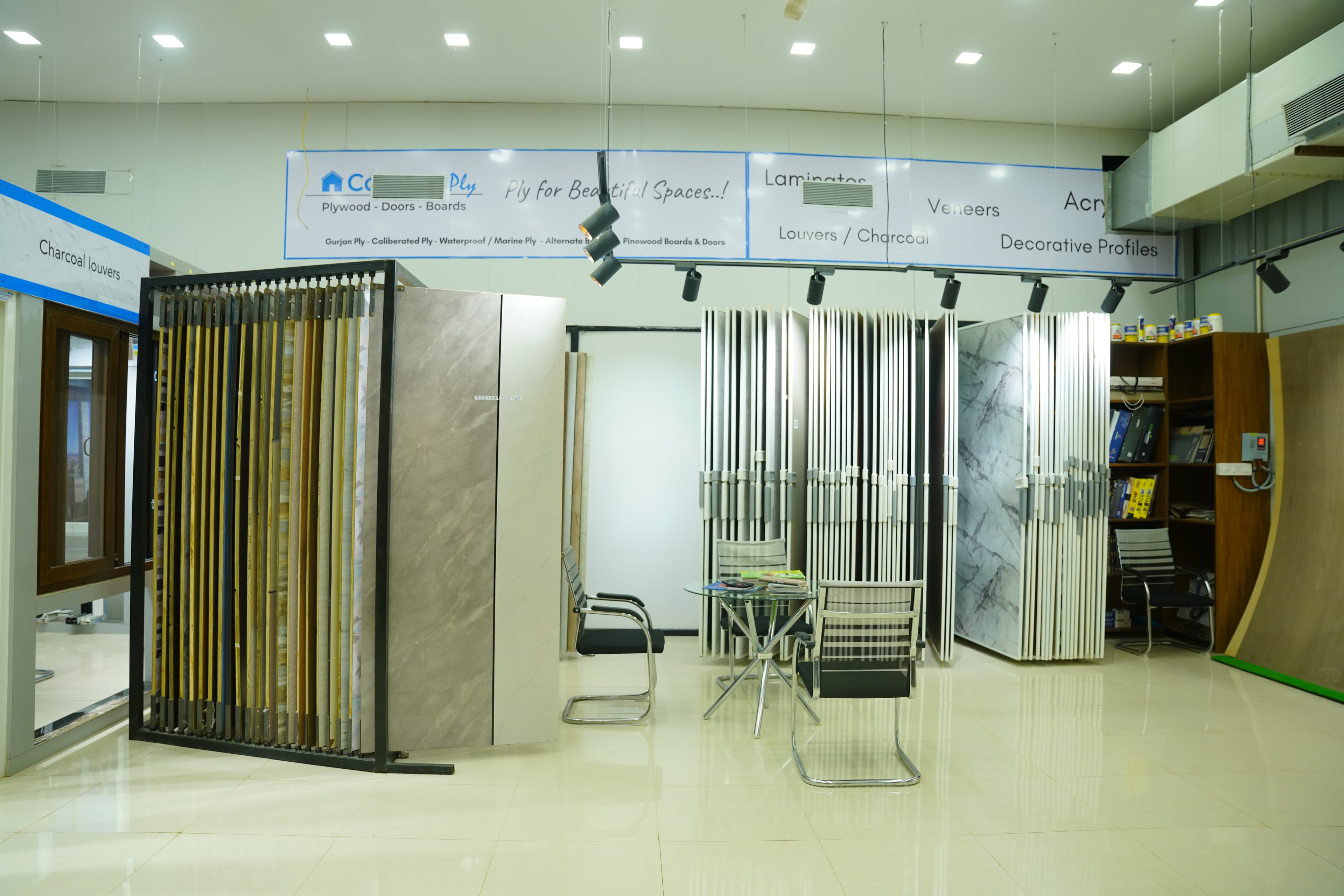 Wooden finish tiles and flooring display